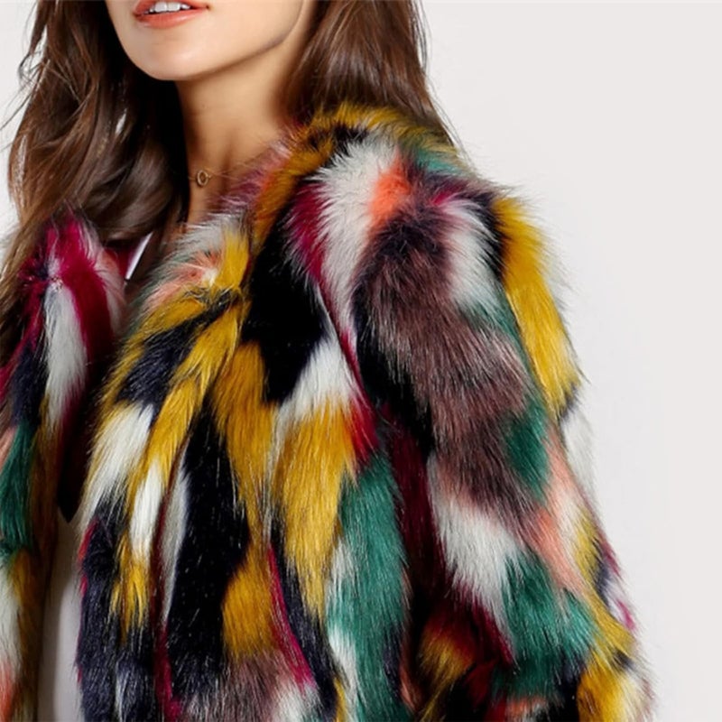 Gihuo Faux Fur Coat Women Winter Fur Fluffy Jacket Multicolor Furry Coat Jackets - Image 4